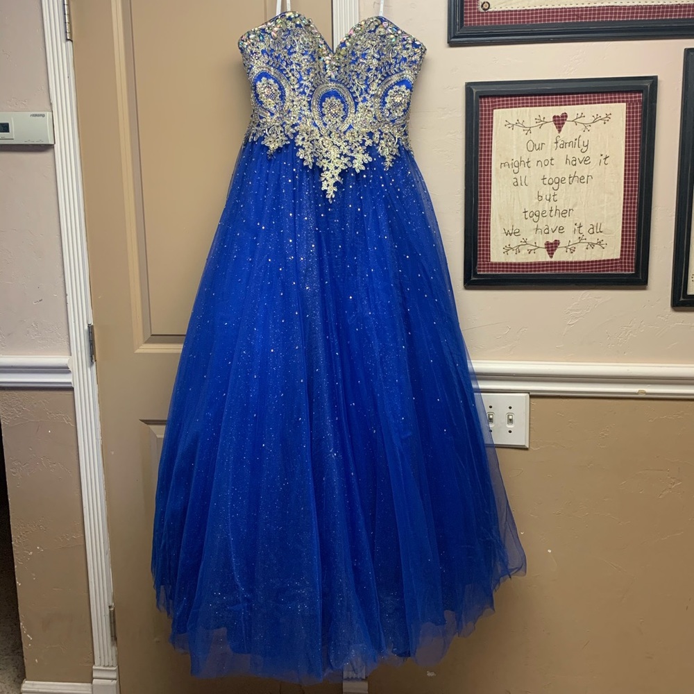 Royal blue ballgown with gold detailing